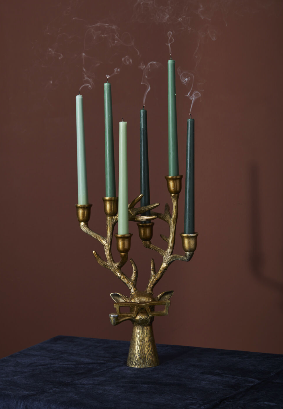 Eric and Eloise Collection - Frankie The Smoking Stag Bronzed Taper Candle Holder