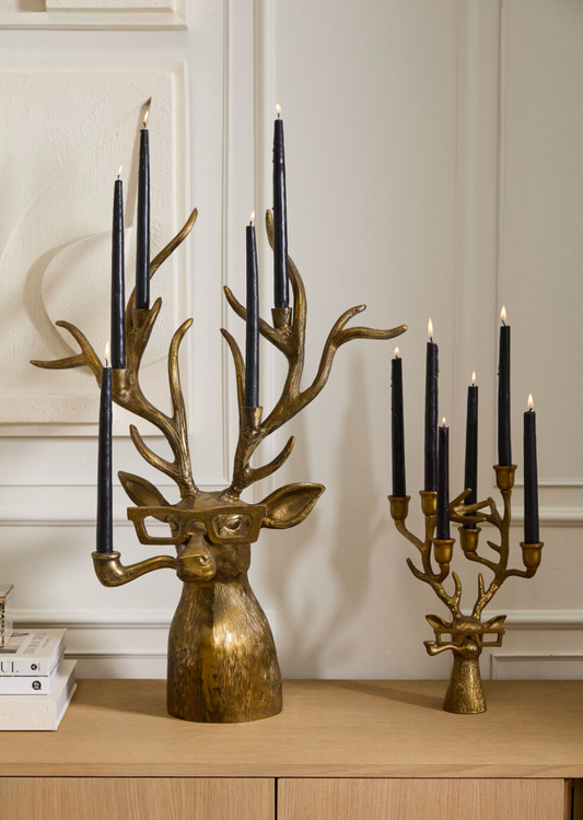 Eric and Eloise Collection - Large Frankie The Smoking Stag Bronzed Taper Candle Holder