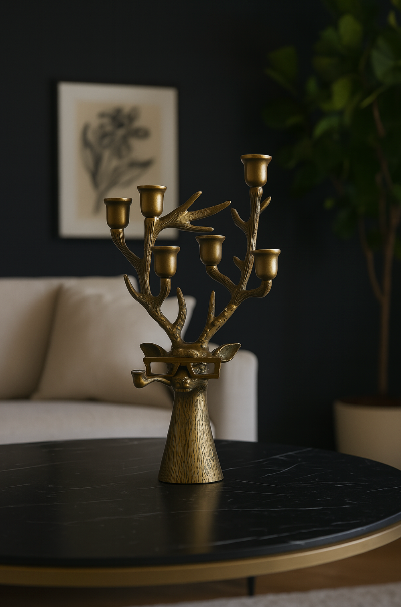 Eric and Eloise Collection - Frankie The Smoking Stag Bronzed Taper Candle Holder