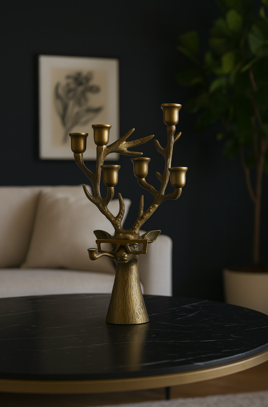 Eric and Eloise Collection - Frankie The Smoking Stag Bronzed Taper Candle Holder